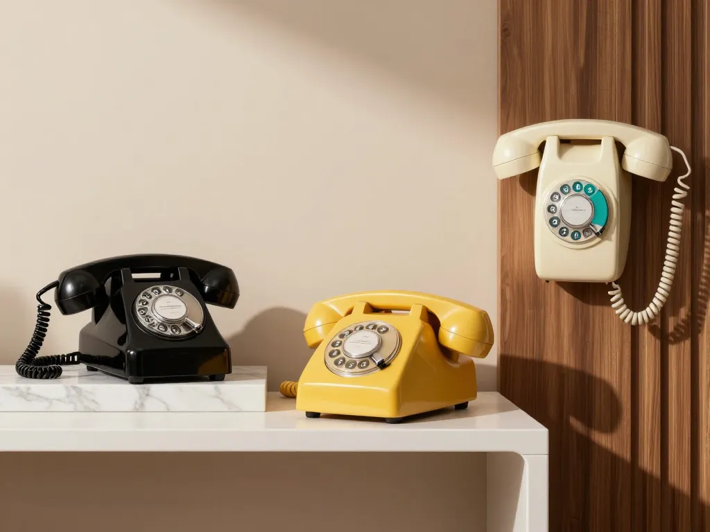 telephone vintage bakelite, mural et annees 70 dans interieur
