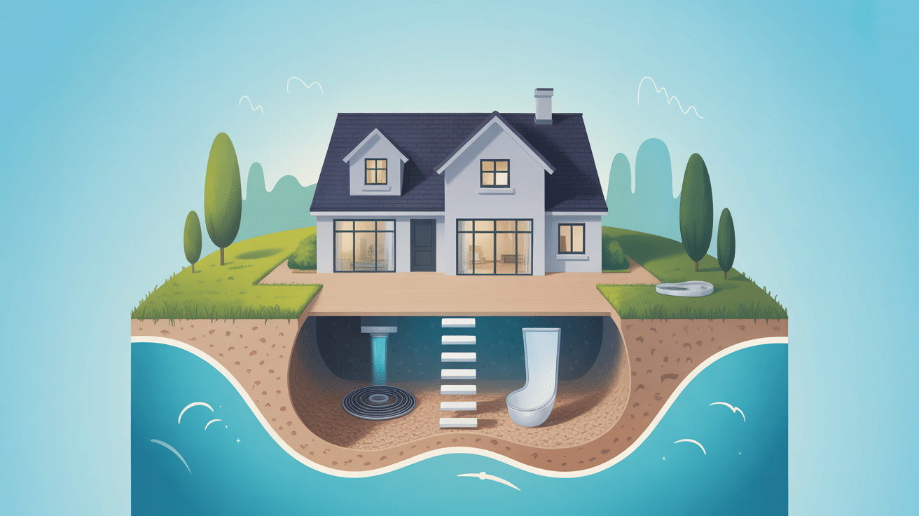 Illustration vide sanitaire maison coupe et drainage