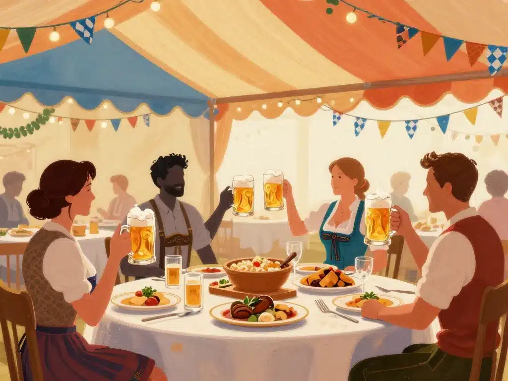 Tentes Oktoberfest 2024, repas bavarois et bières festives