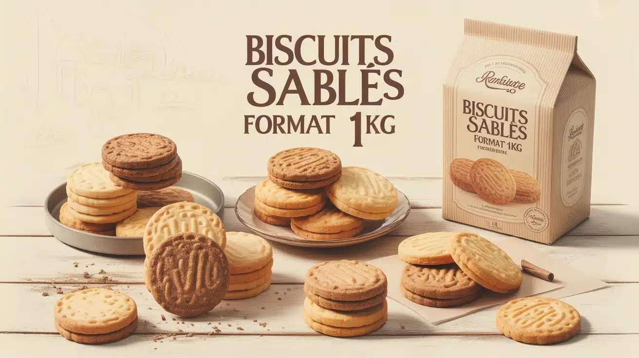 assortiment biscuits sablés format 1kg sur table en bois