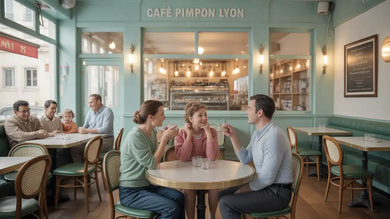 Illustration Café Pimpon Lyon ambiance rétro années 50 familiale