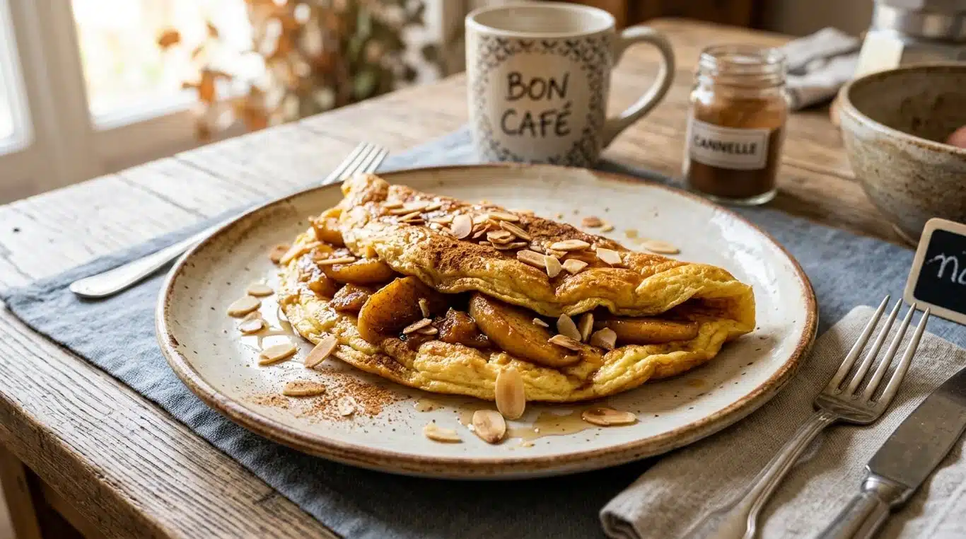 Omelette sucrée aux pommes caramélisées et cannelle