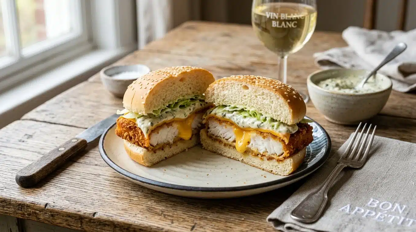 Sandwich maison façon Filet-O-Fish avec poisson pané, cheddar et sauce tartare