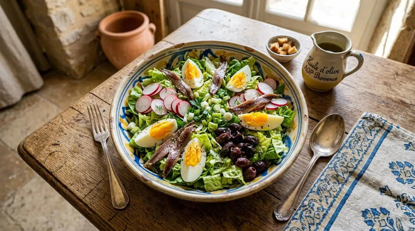 Salade pascale traditionnelle provençale dressée dans un plat