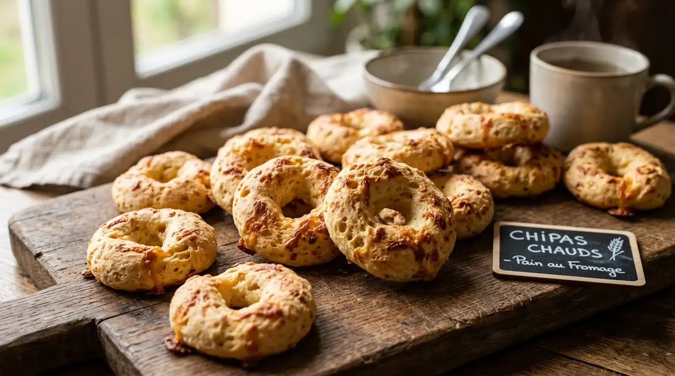 Plateau de chipas dorés et croustillants sortant du four