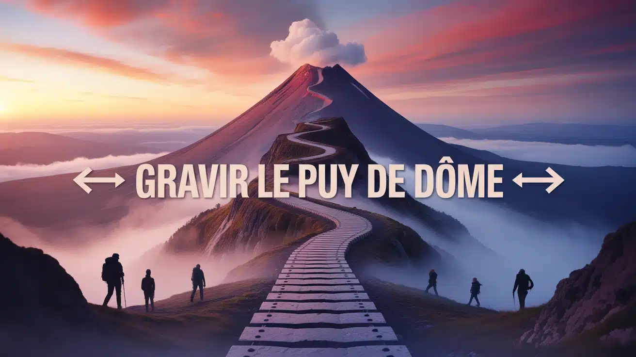 Illustration vectorielle Gravir le Puy de Dôme avec sentier en lacets