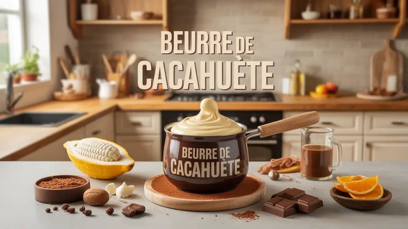 Pot de beurre de cacahuète avec ingrédients culinaires modernes