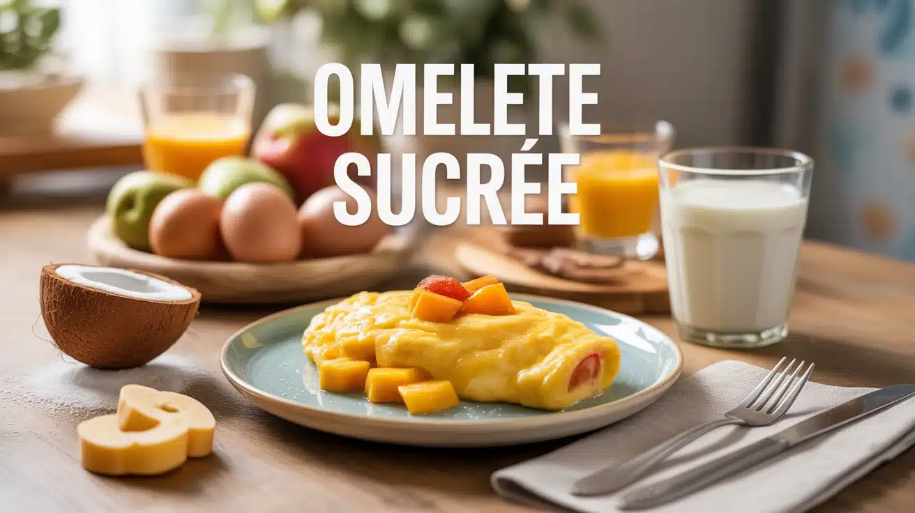 omelette sucrée aux pommes caramélisées sur table de petit déjeuner