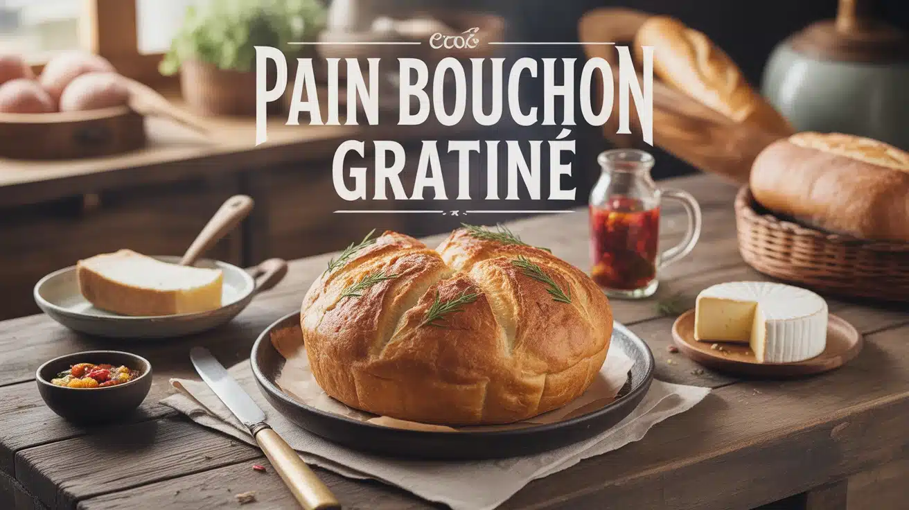 Pain bouchon gratiné garni sur table rustique réunionnaise