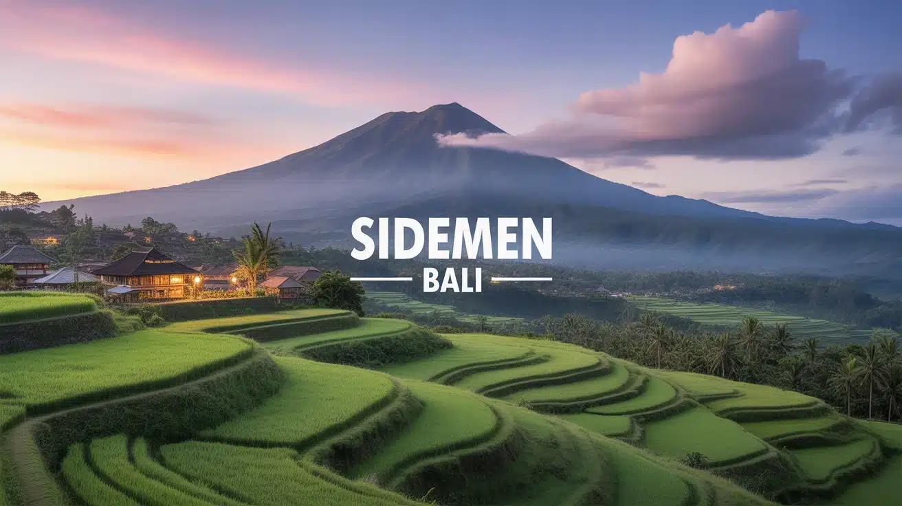 Vue de Sidemen Bali avec rizières et Mont Agung
