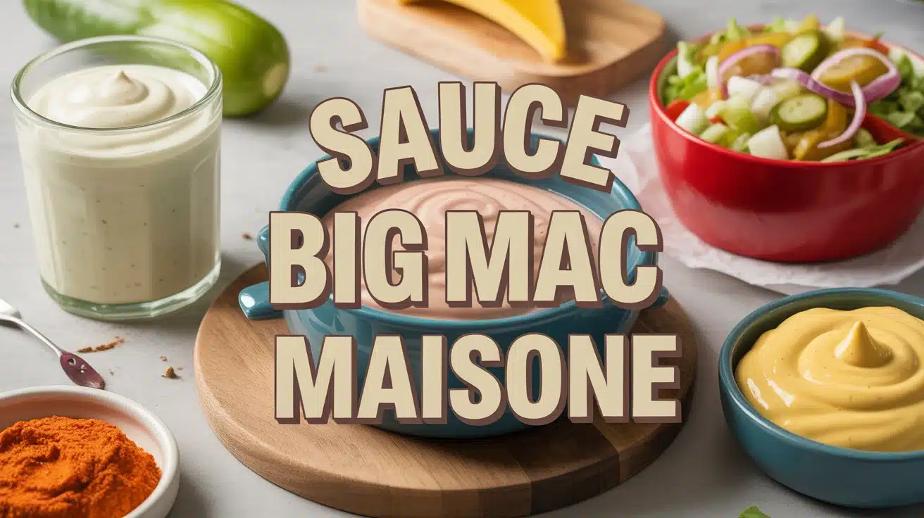 sauce Big Mac maison dans ramequin avec ingrédients colorés
