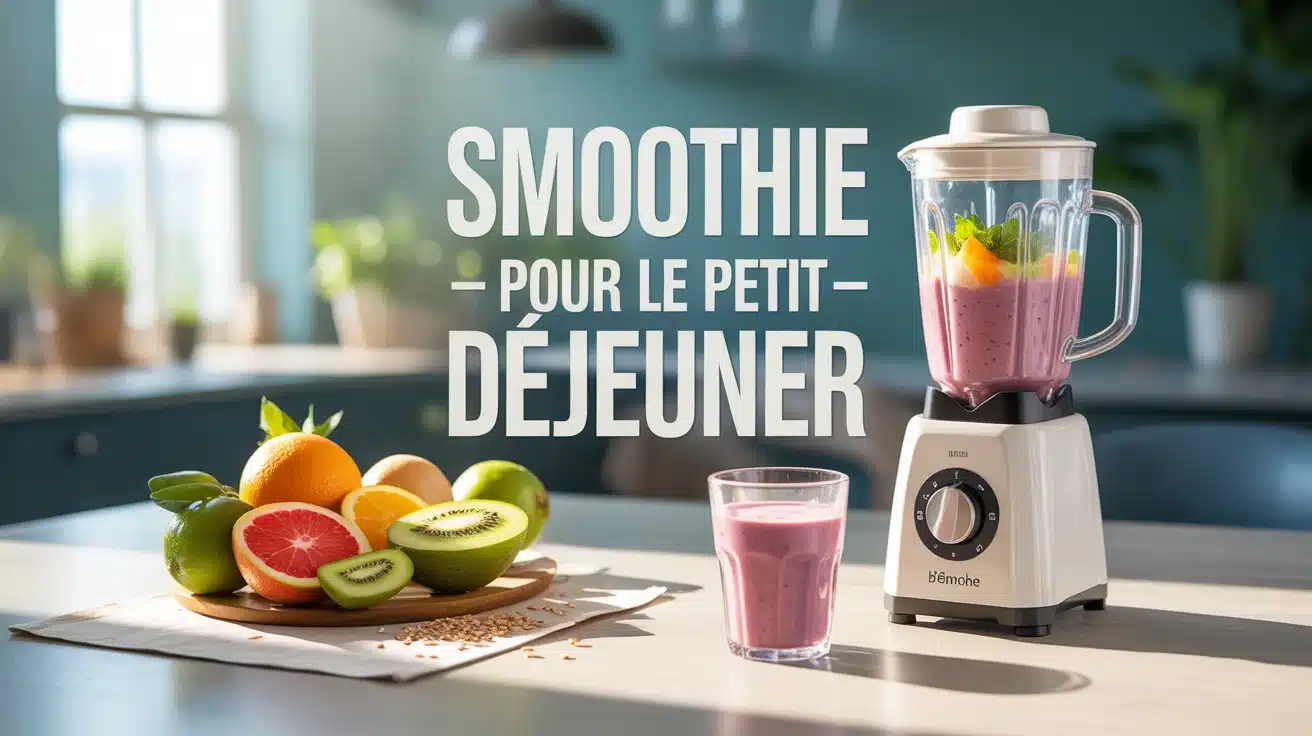 Smoothie pour le petit déjeuner avec fruits colorés et lait végétal