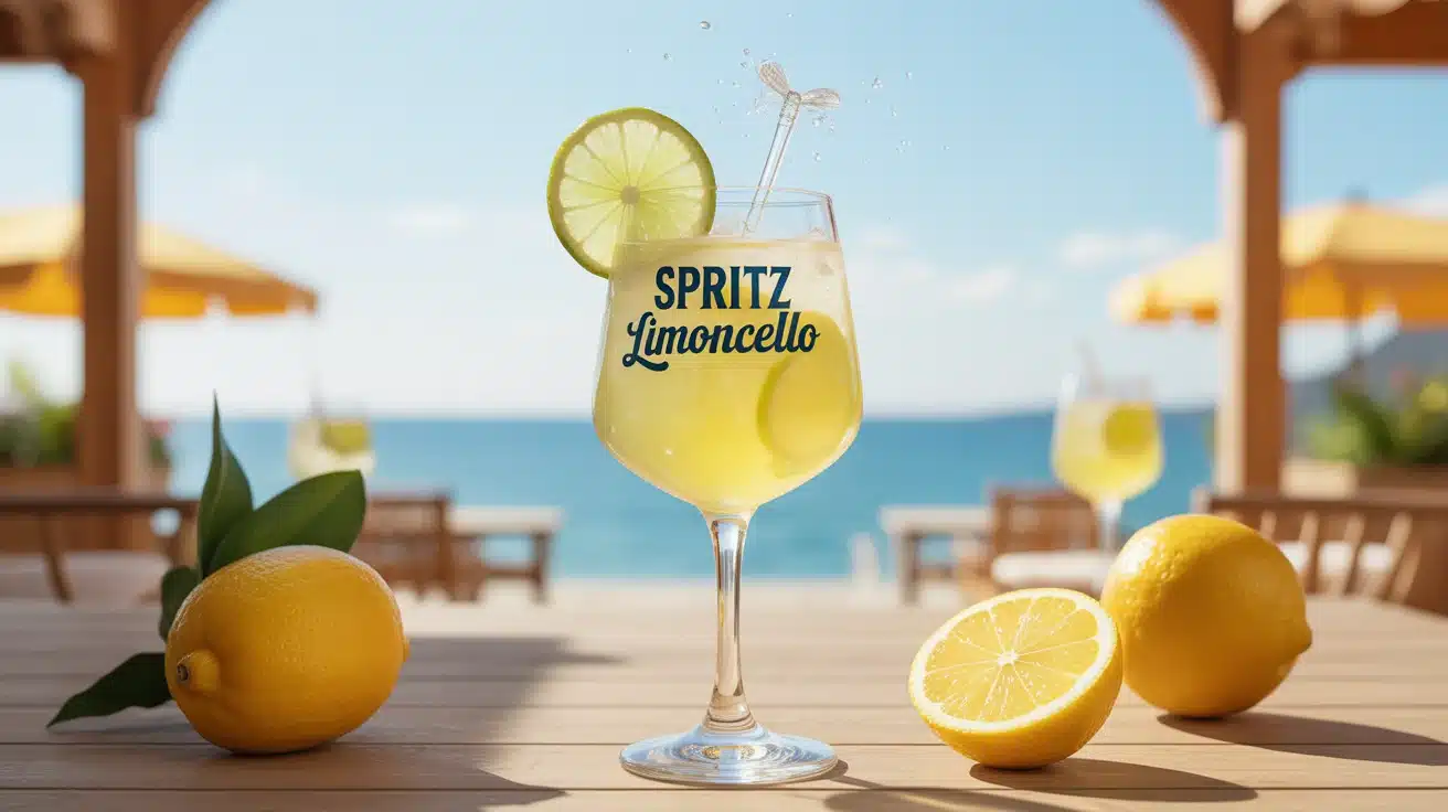 verre de Spritz Limoncello éclatant sur terrasse ensoleillée