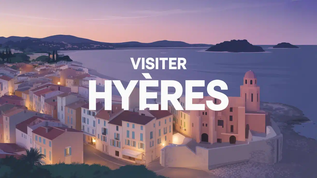 Illustration colorée visiter Hyères centre médiéval Villa Noailles et îles
