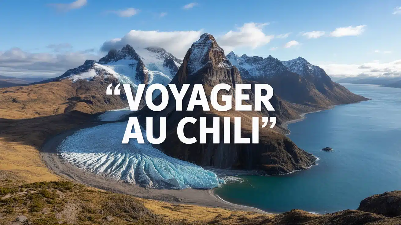 Paysage chilien stylisé avec Andes et océan Pacifique