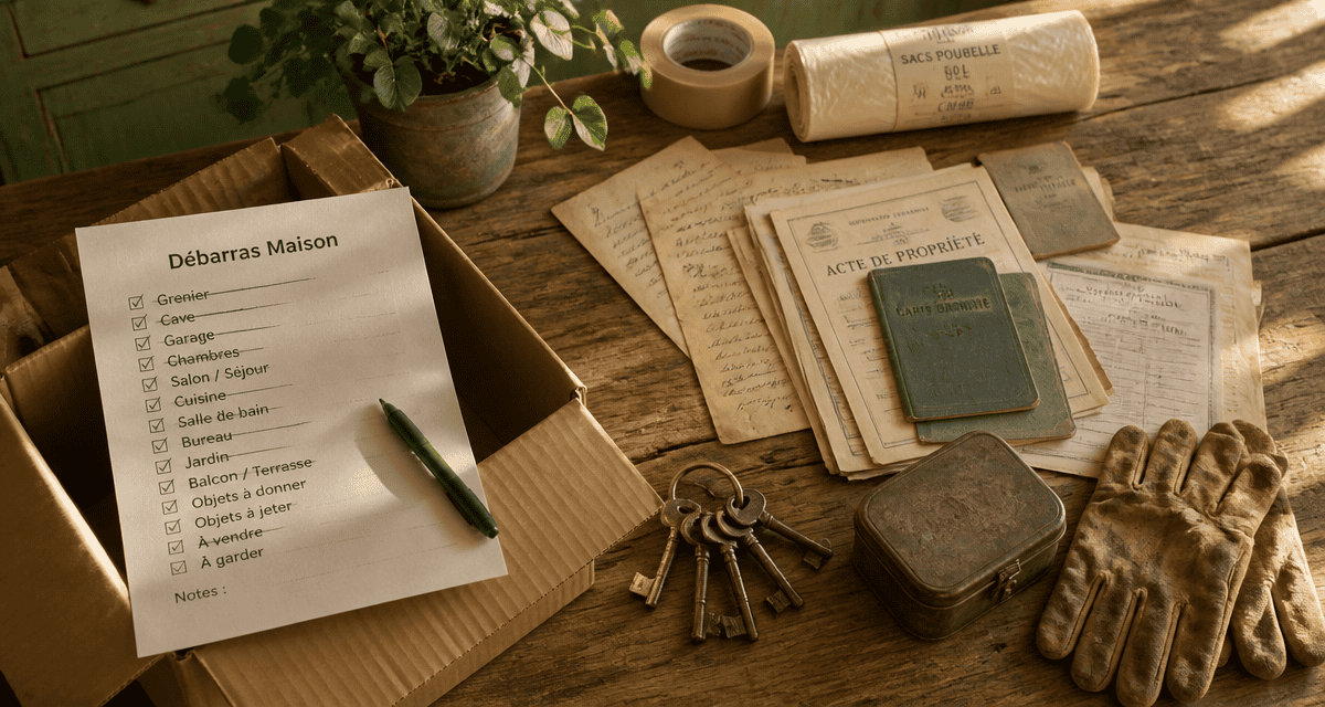 debarras maison table documents et outils