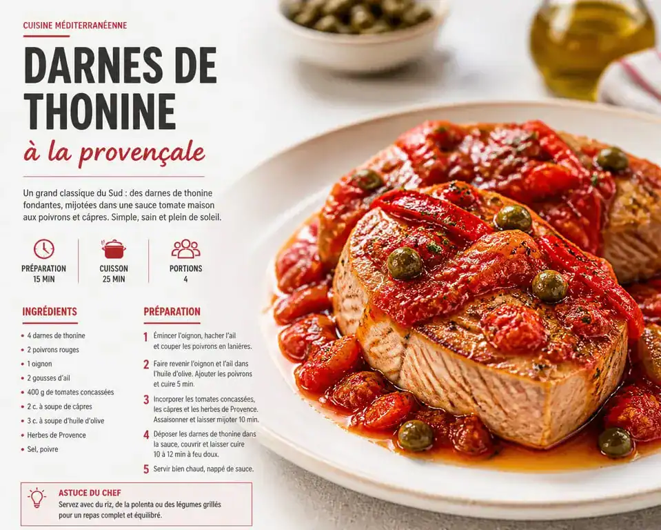 Recette de thonine à la provençale servie dans une assiette