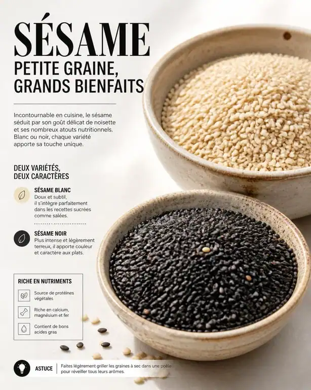 Graines de sésame blanches et noires pour la cuisine