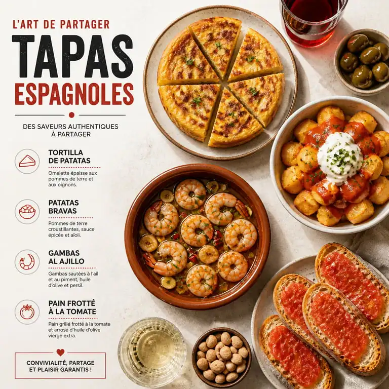 Assortiment de recettes de tapas espagnoles authentiques sur une table conviviale