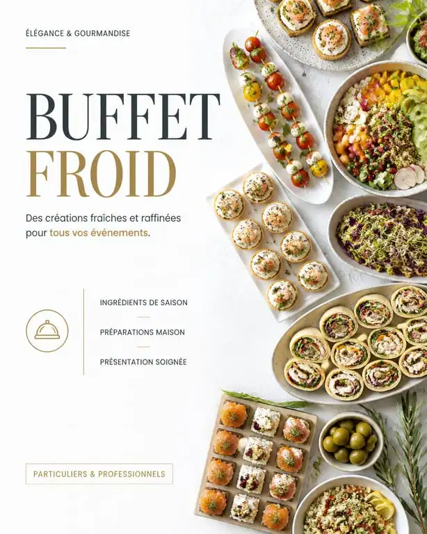 Table de buffet froid avec finger food et salades pour un repas entre amis