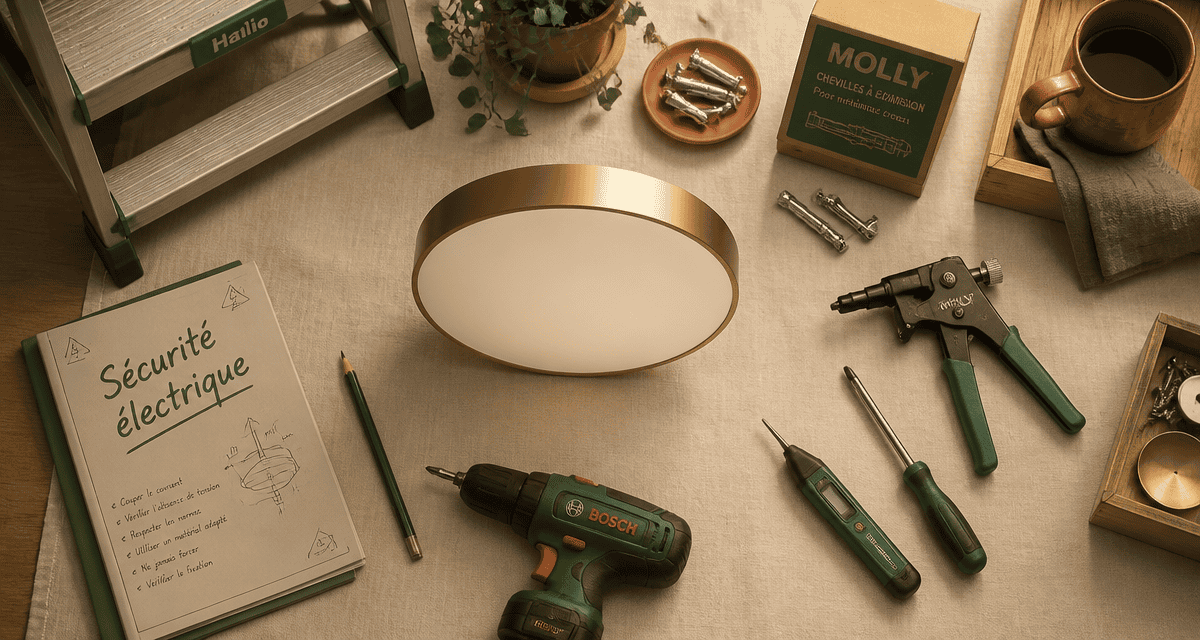 installer luminaire plafond outils et sécurité