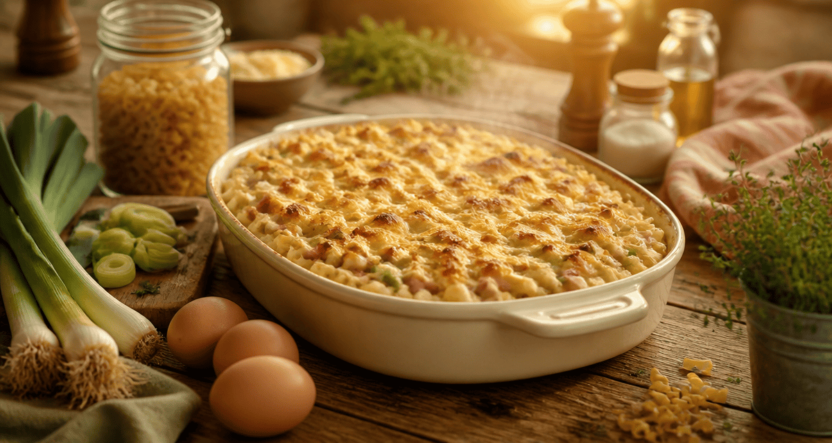 recette facile pas cher gratin coquillettes jambon poireaux
