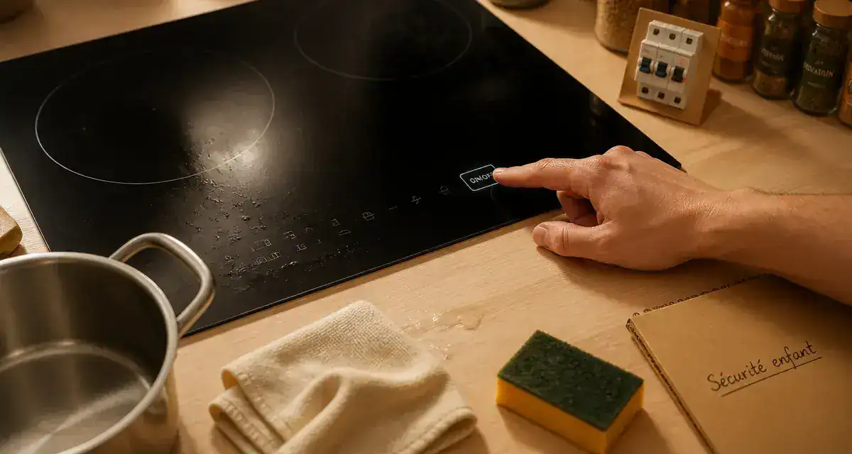 Comment allumer une plaque de cuisson tactile : main sur la touche On/Off