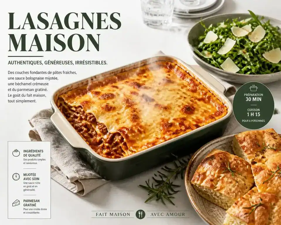 Accompagnement pour lasagne : salade de roquette et focaccia maison pour sublimer le plat
