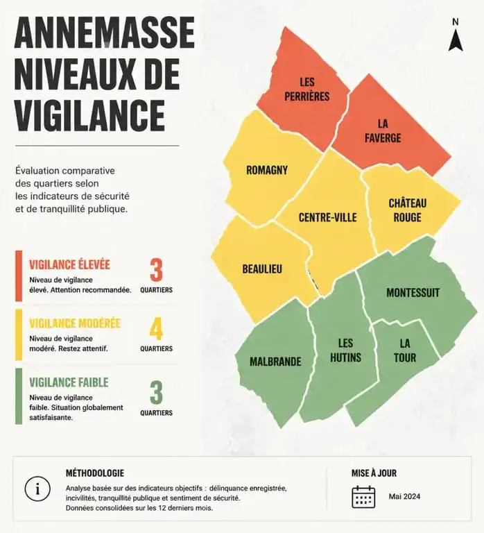 Tableau comparatif des niveaux de vigilance des quartiers à éviter à Annemasse pour un projet immobilier