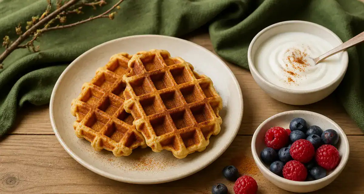 Gaufre healthy peu calorique à 120 kcal, croustillante, myrtilles et cannelle