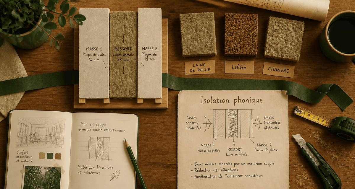 Isoler phoniquement une pièce coupe mur masse ressort matériaux