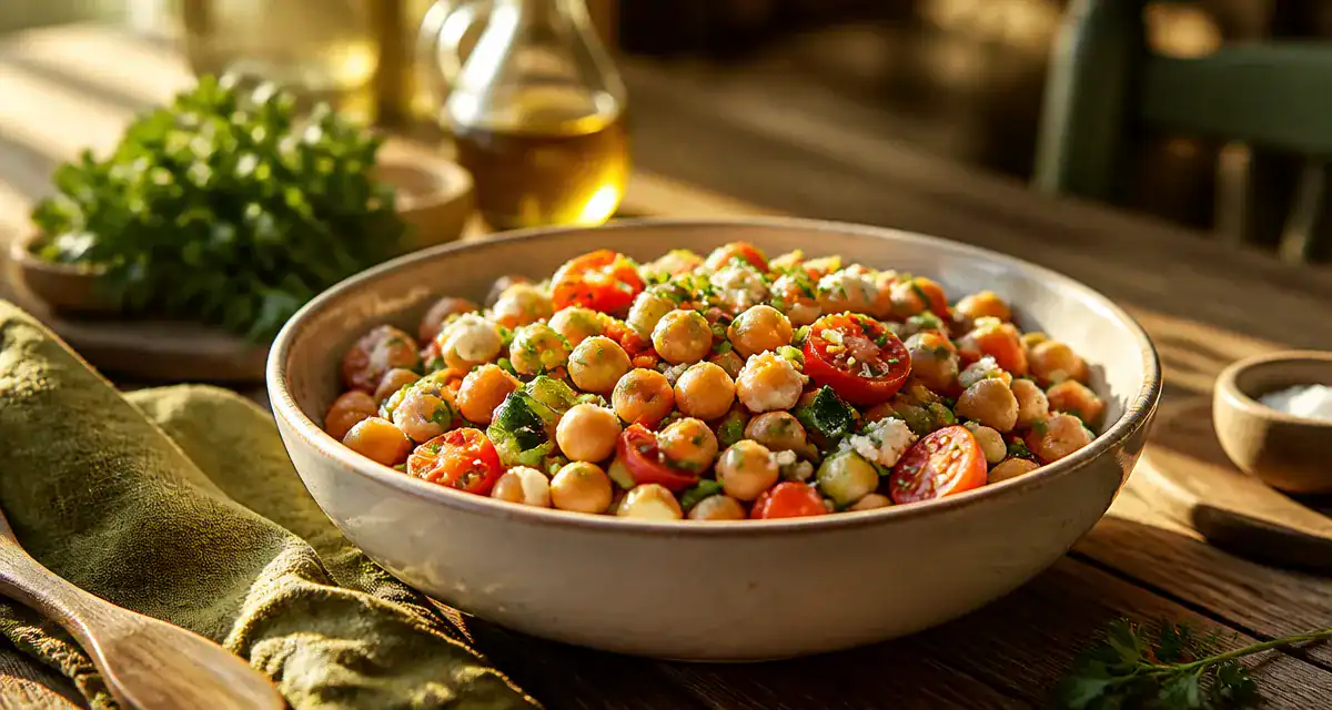 recette de pois chiche en salade avec feta et légumes