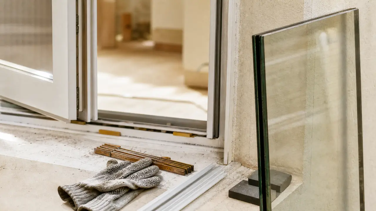 Changer un double vitrage : vitrage déposé et posé sur cales