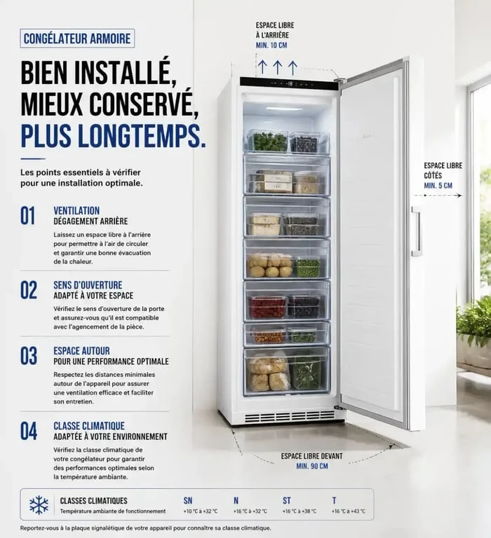 Comparatif congélateur armoire : organisation intérieure et installation
