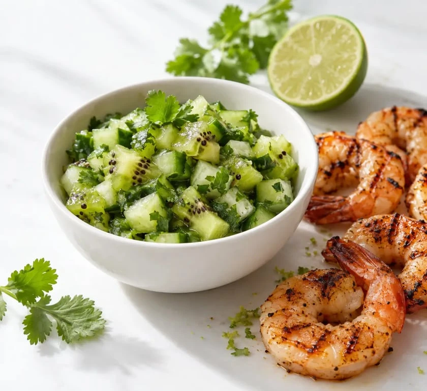Que faire avec des kiwi : salsa de kiwi, concombre et coriandre