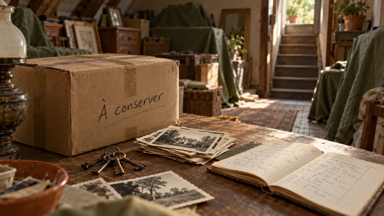 Vidage maison : tri dans un grenier encombré, clés et photos