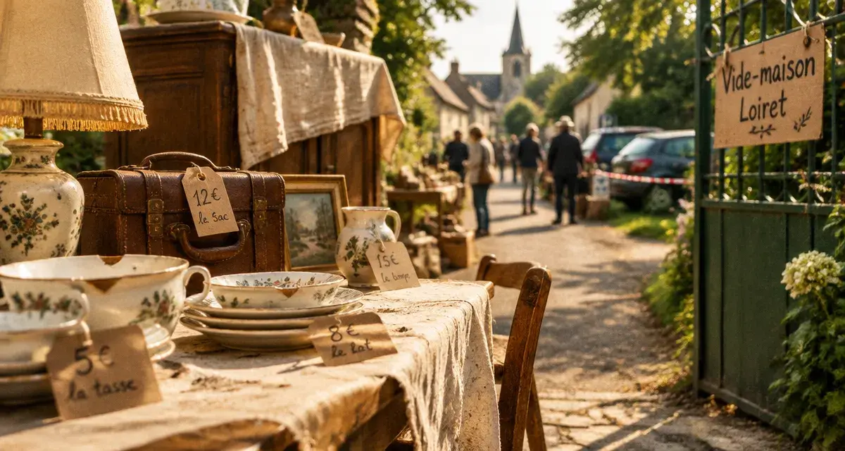 Vide maison loiret : table ancienne couverte pour vide-maison